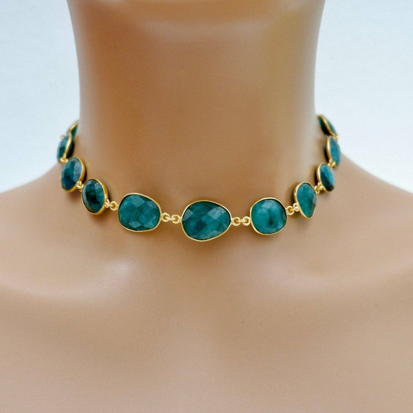 Faceted Emerald Bezel-Set Toggle Necklace