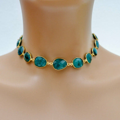 Faceted Emerald Bezel-Set Toggle Necklace