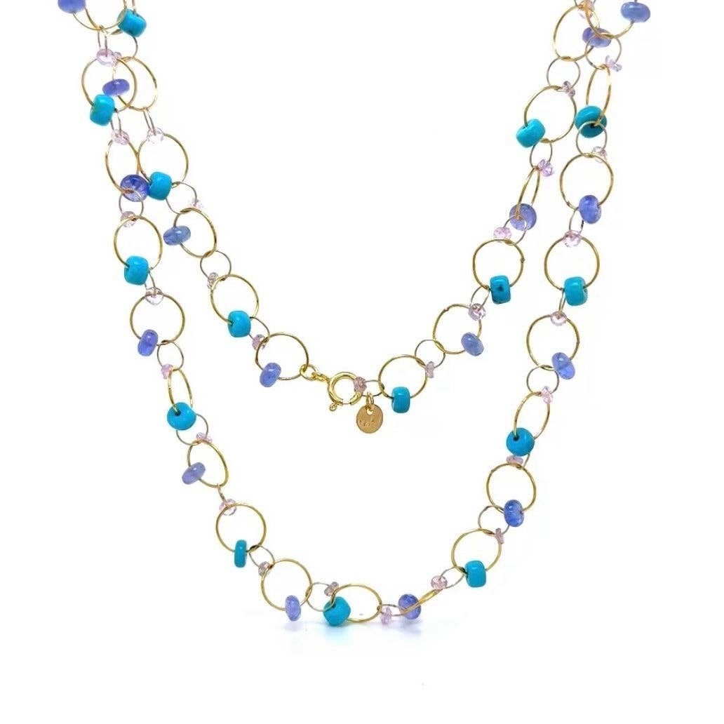 Turquoise Amethyst Circle Interlink Necklace