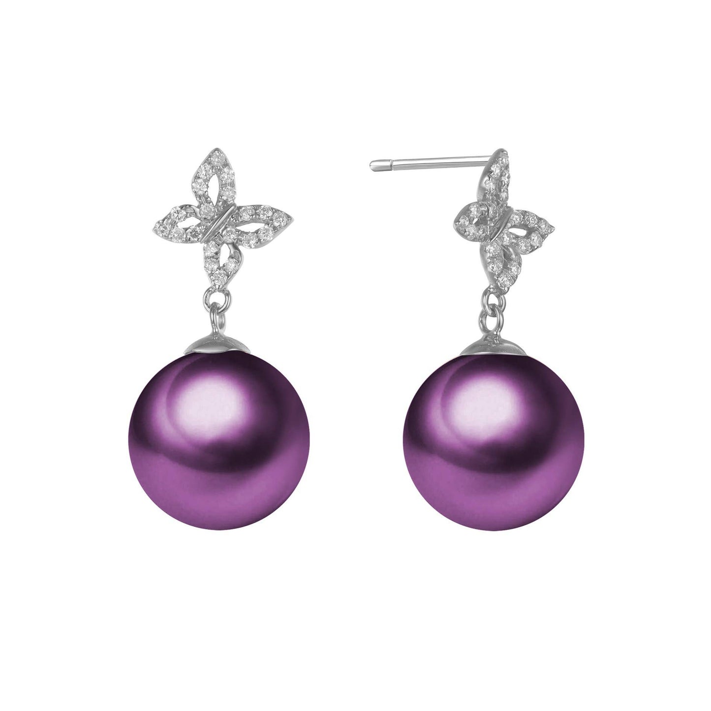 Diamond Butterfly & Pearl Stud Earrings, 18k Gold