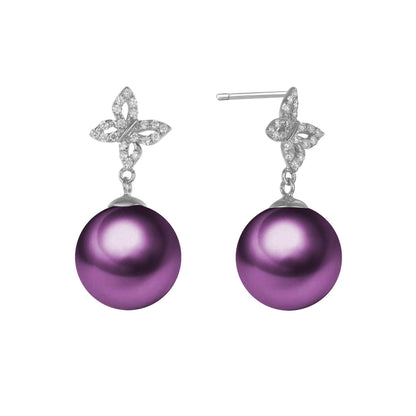 Diamond Butterfly & Pearl Stud Earrings, 18k Gold