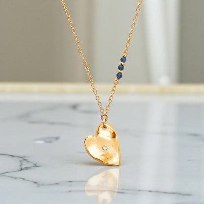 Heart of Gold Diamond & Sapphire Necklace