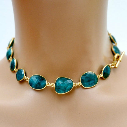 Faceted Emerald Bezel-Set Toggle Necklace