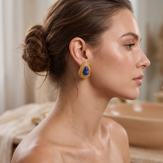 Vintage Drop Stud Earrings, Lapis Lazuli