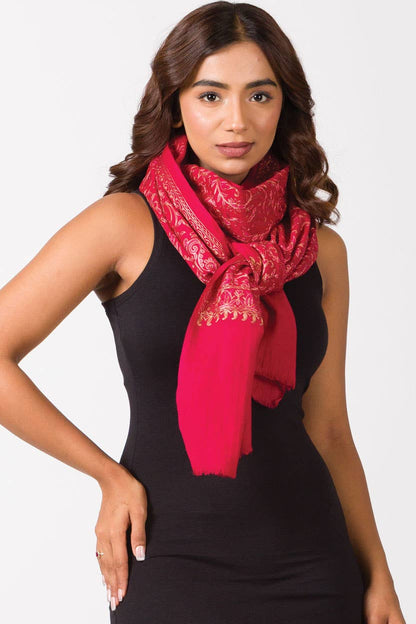 Paisley Embroidered Wool Shawl in Pink Opal