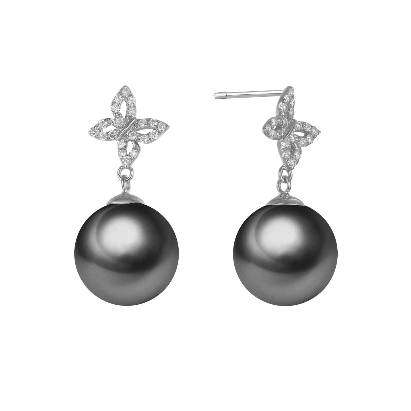 Diamond Butterfly & Pearl Stud Earrings, 18k Gold