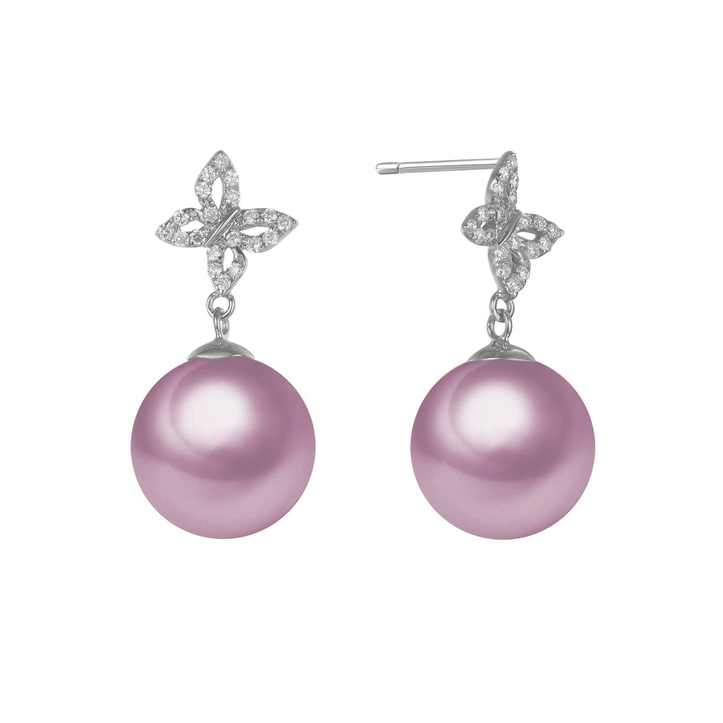 Diamond Butterfly & Pearl Stud Earrings, 18k Gold