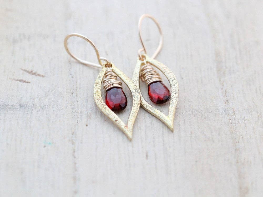 Dew Earrings, Garnet