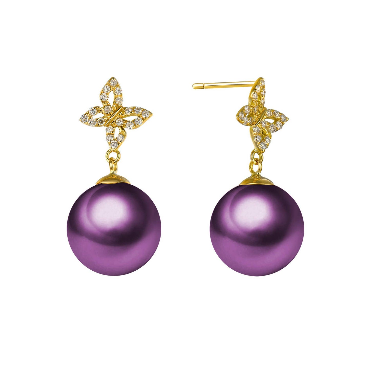 Diamond Butterfly & Pearl Stud Earrings, 18k Gold