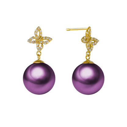 Diamond Butterfly & Pearl Stud Earrings, 18k Gold
