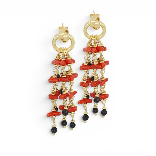 Louise Coral & Black Onyx Chandelier Earrings