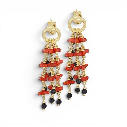 Louise Coral & Black Onyx Chandelier Earrings