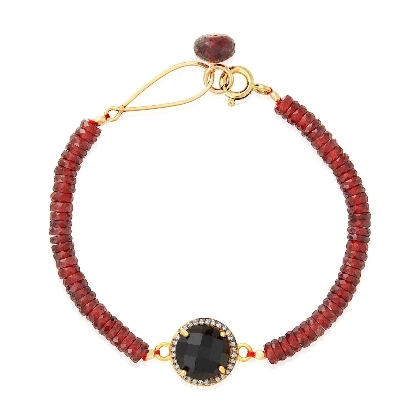 Black Spinel & Garnet Diamond Halo Bracelet