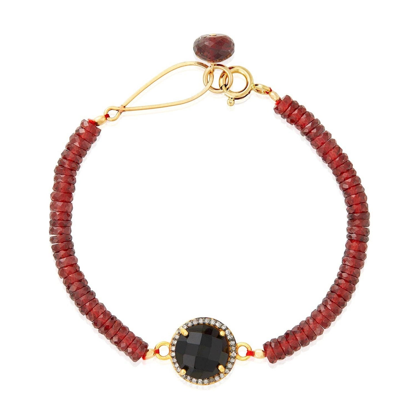 Black Spinel & Garnet Diamond Halo Bracelet