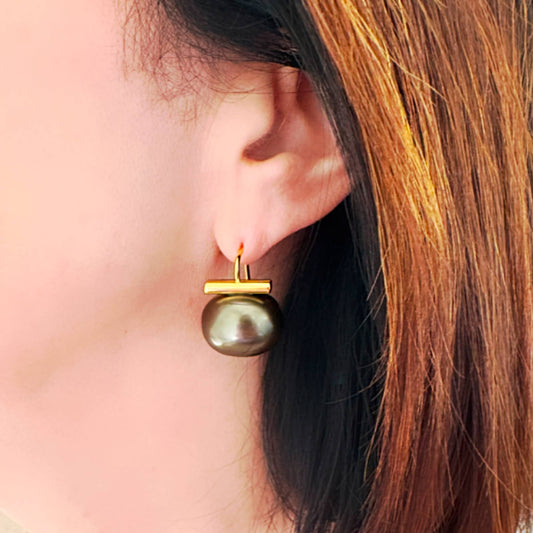 Espresso Pebble Pearl Earrings, Large