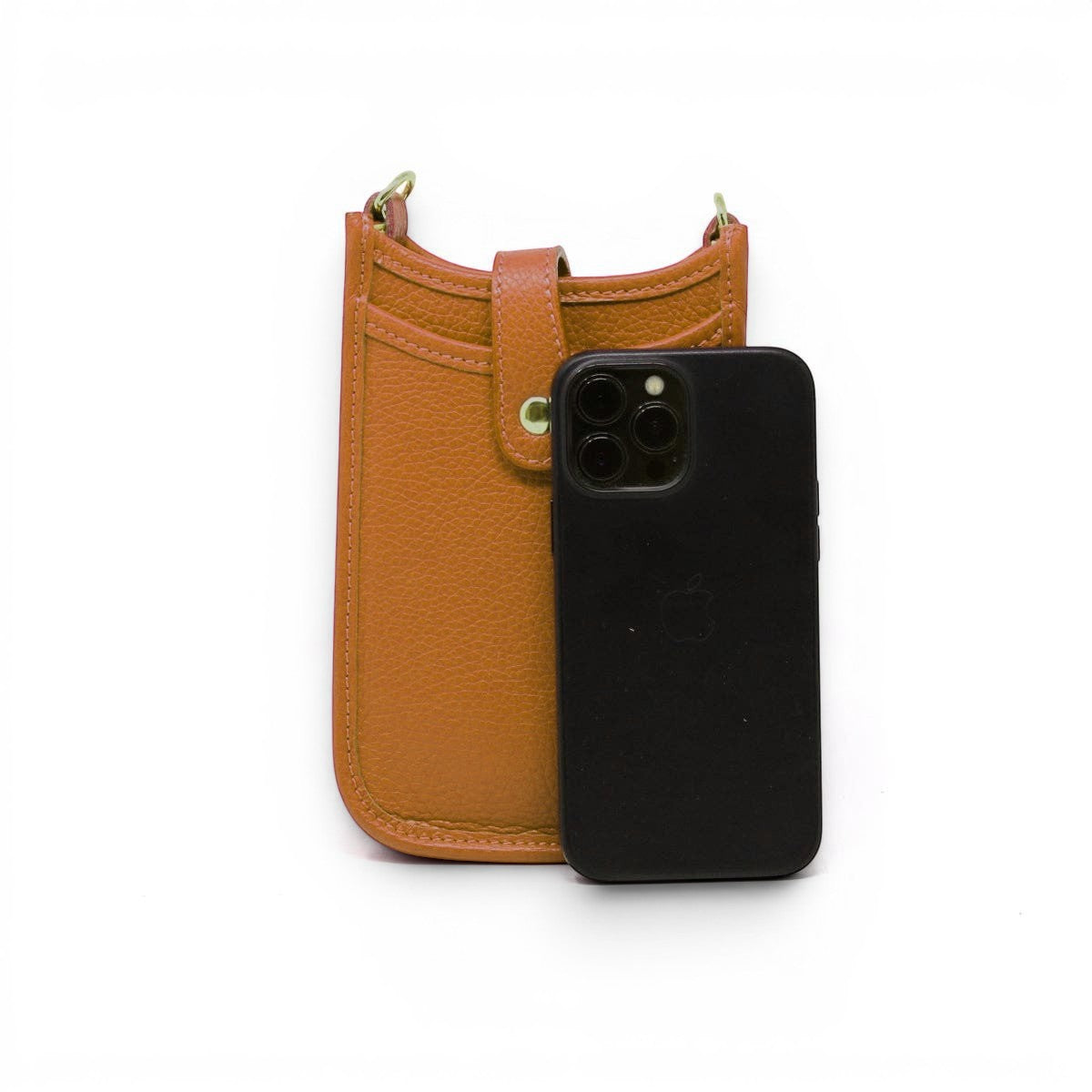 Genuine Italian Leather Cellphone Crossbody Bag in Camel