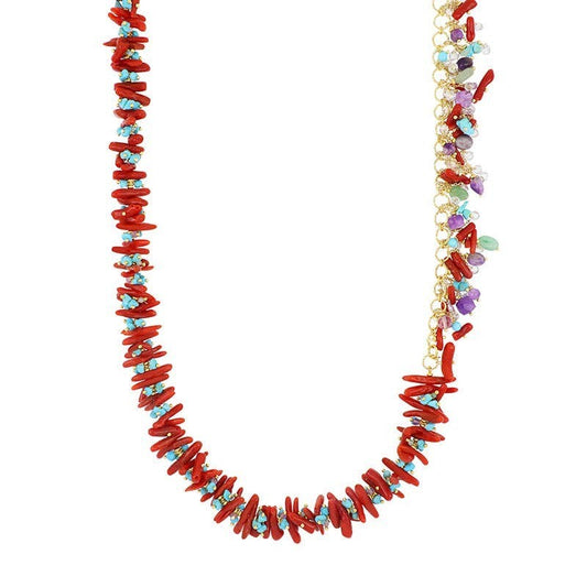 Gloria Red Coral & Turquoise Necklace
