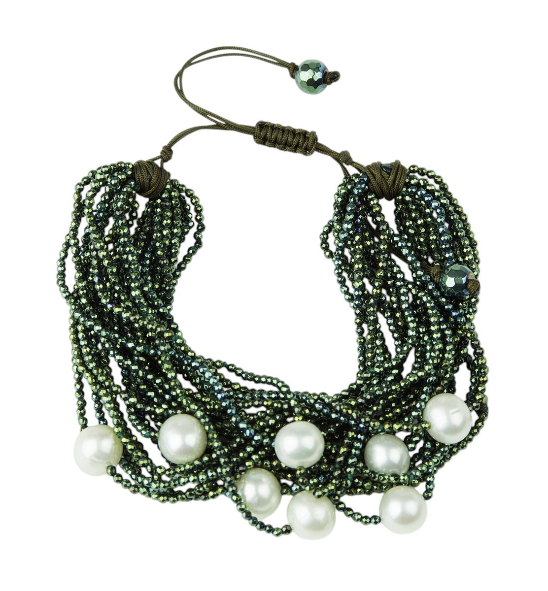 Green Hematite & White Pearl Bracelet by Rajola