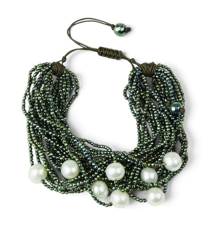 Green Hematite & White Pearl Bracelet by Rajola