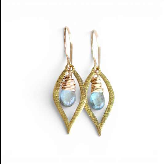 Dew Earrings, Moss Aquamarine