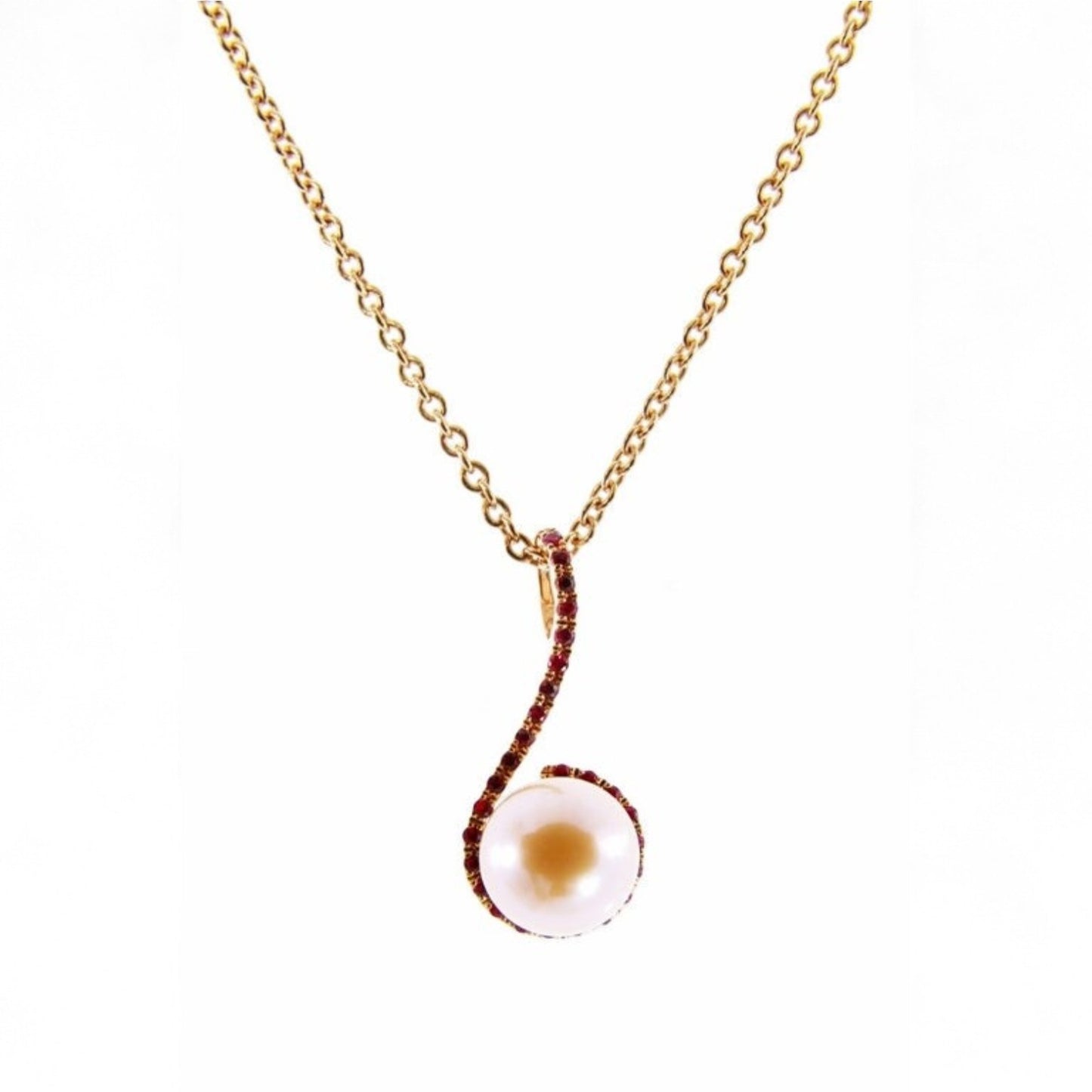 Ruby Gemstone & Pink Pearl Pendant Necklace, 18k Gold