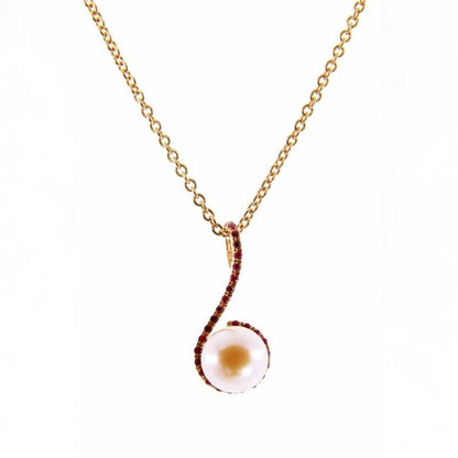 Ruby Gemstone & Pink Pearl Pendant Necklace, 18k Gold