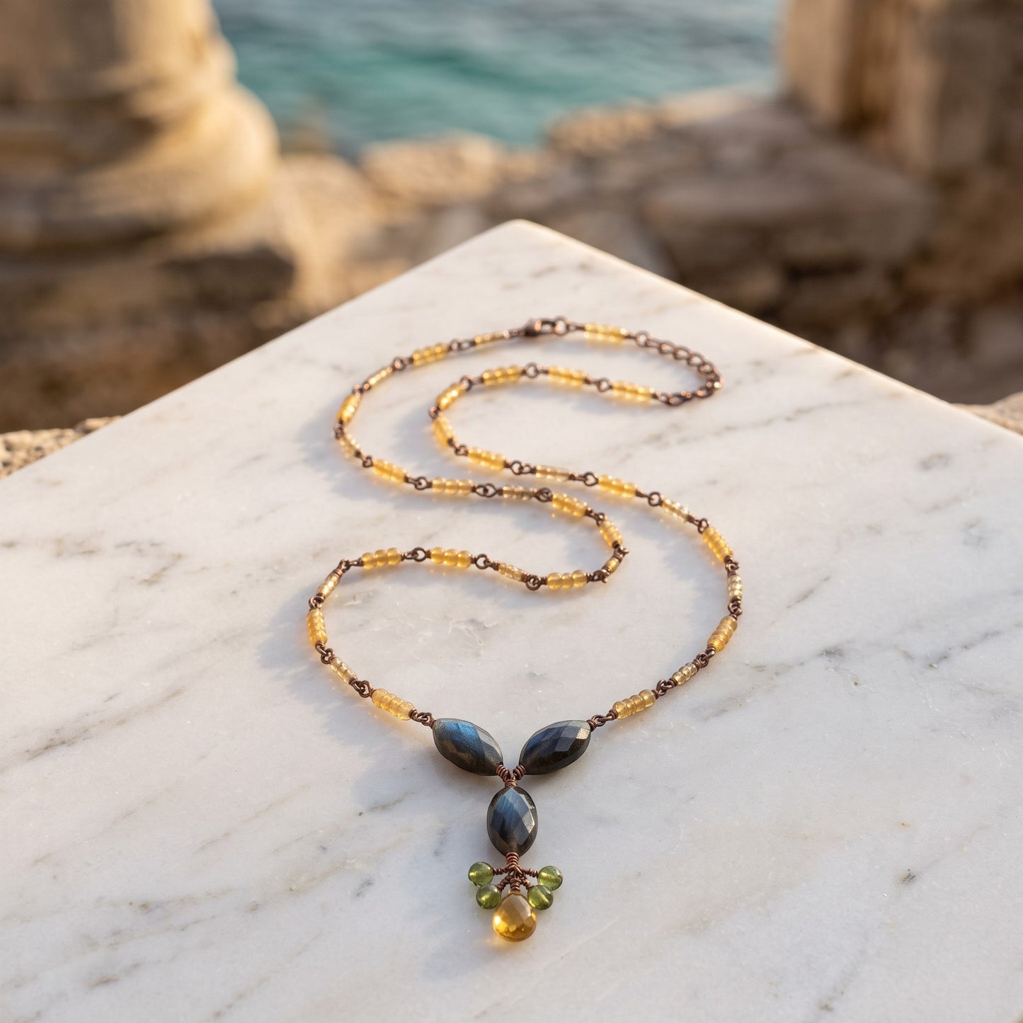 Labradorite & Citrine Gemstone Drop Necklace