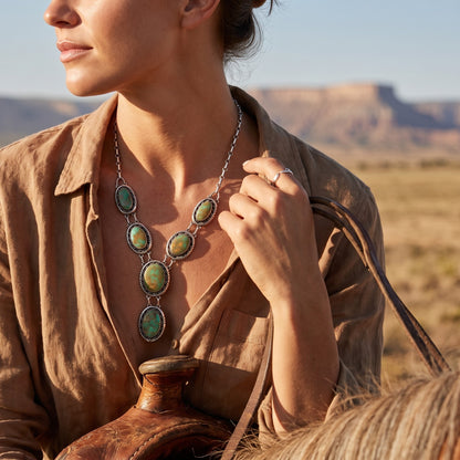Green Turquoise Pendant Necklace in Sterling Silver
