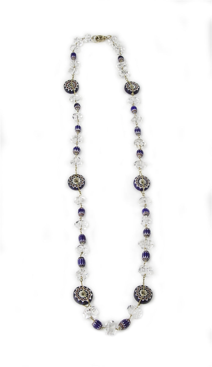 Long Crystal & Murano Glass Necklace, Sterling Silver view 2