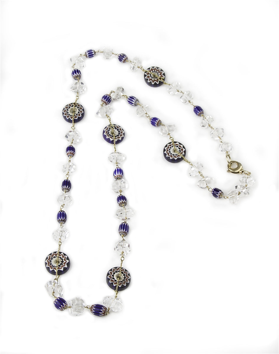 Long Crystal & Murano Glass Necklace, Sterling Silver view 3