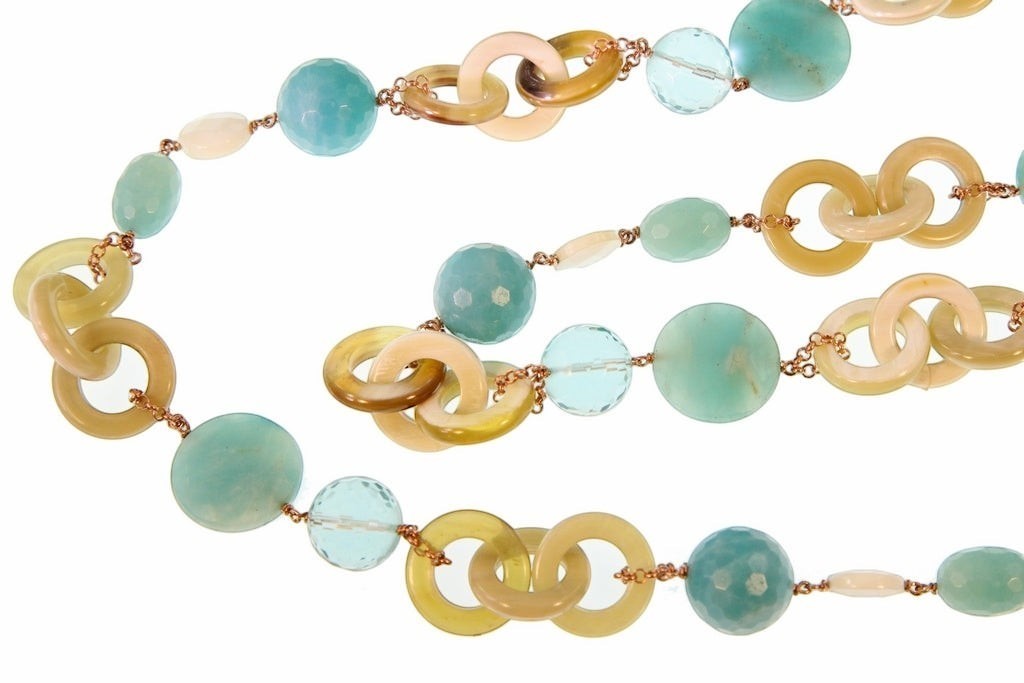 Long Horn, Turquoise Chalcedony, Crystal & Pearl Necklace view 2