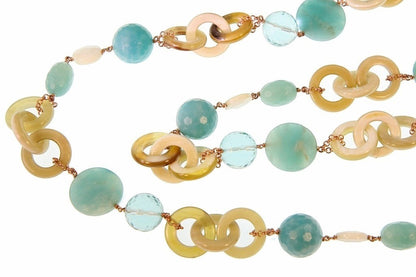 Long Horn, Turquoise Chalcedony, Crystal & Pearl Necklace view 2