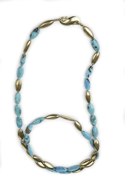 Long Turquoise & Gold Bead Necklace view 2