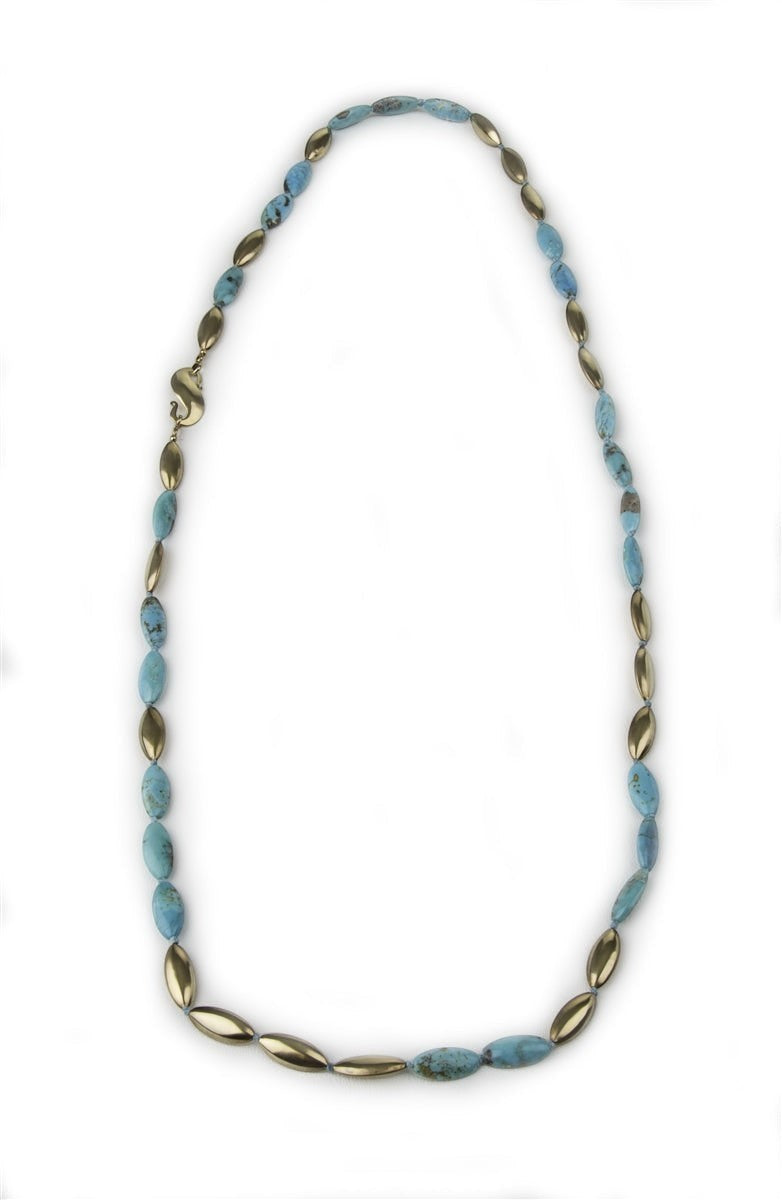 Long Turquoise & Gold Bead Necklace view 3