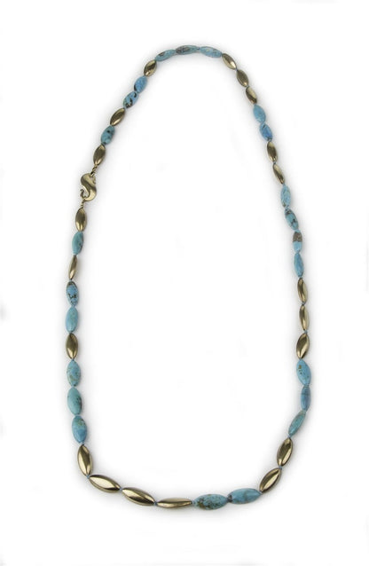 Long Turquoise & Gold Bead Necklace view 3