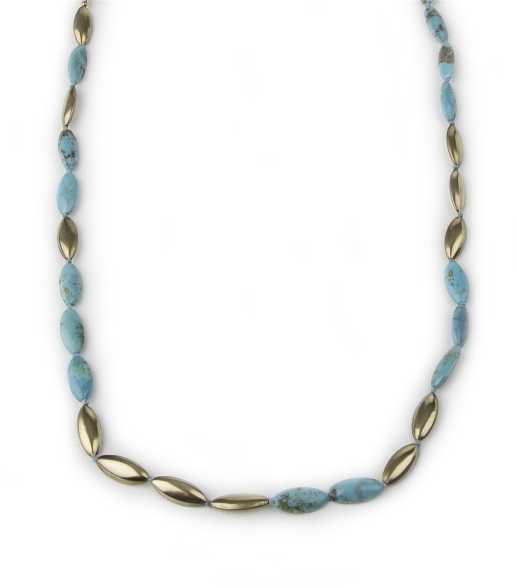 Long Turquoise & Gold Bead Necklace view 4