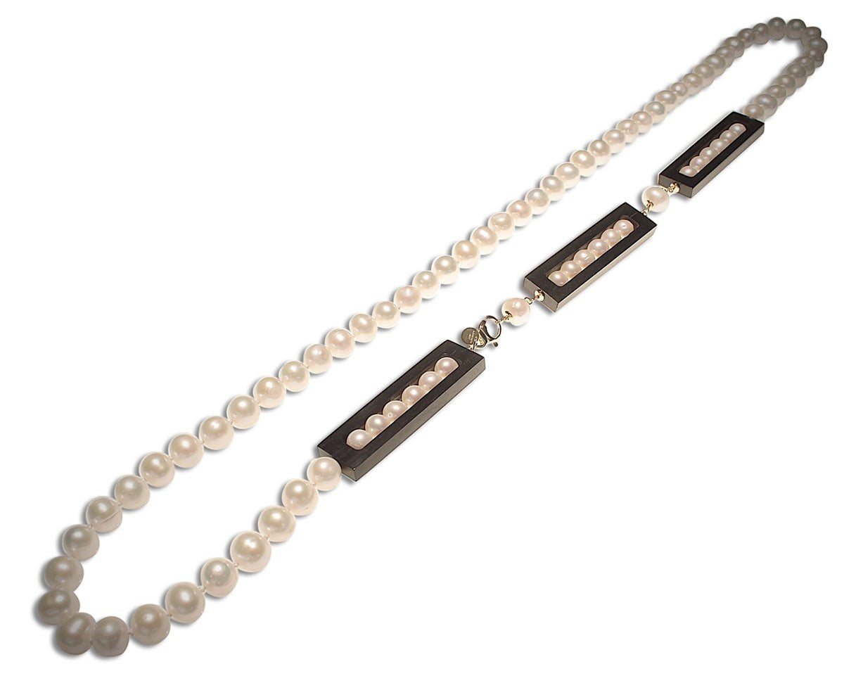Long White Pearl & Black Ebony Necklace