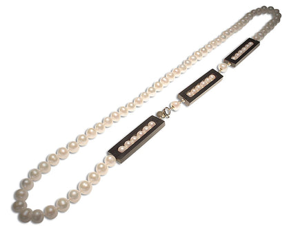 Long White Pearl & Black Ebony Necklace