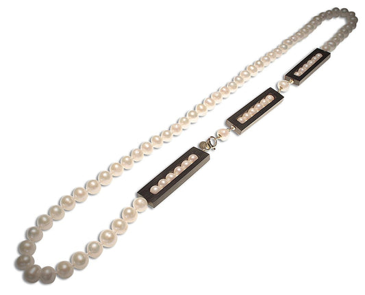 Long White Pearl & Black Ebony Necklace