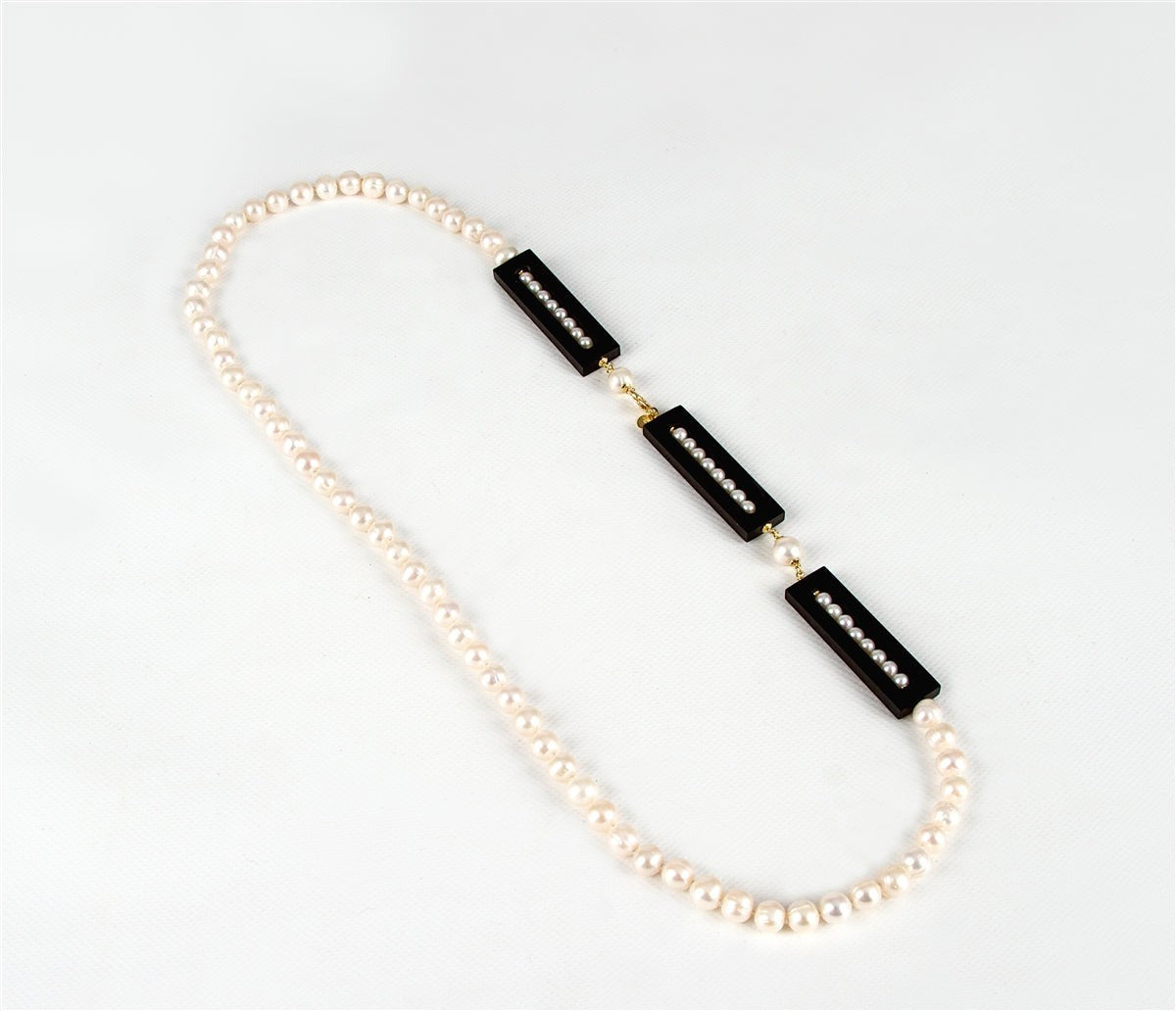 Long White Pearl & Black Ebony Necklace view 2