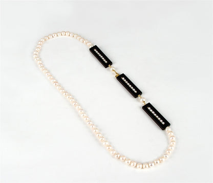 Long White Pearl & Black Ebony Necklace view 2