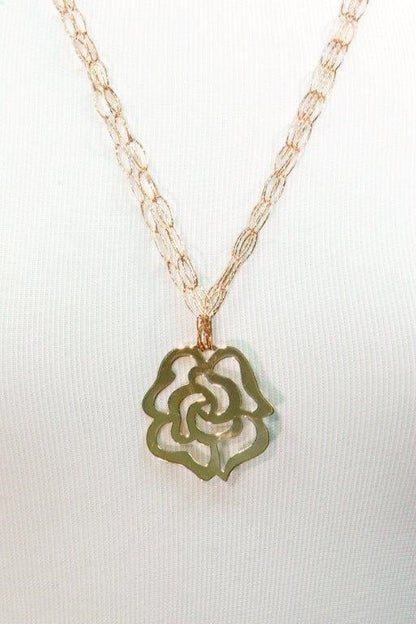 Long, 3-Strand, Rose Gold Flower Pendant Necklace view 2