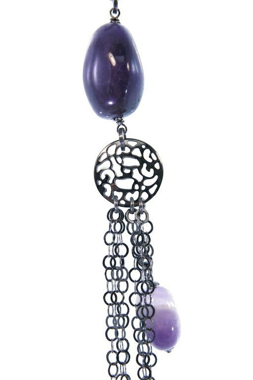 Long Dark Sterling Amethyst Front Tassel Necklace view 3