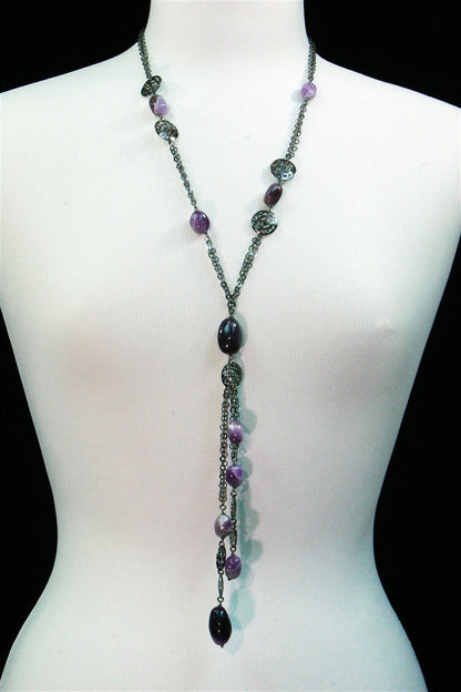 Long Dark Sterling Amethyst Front Tassel Necklace view 4