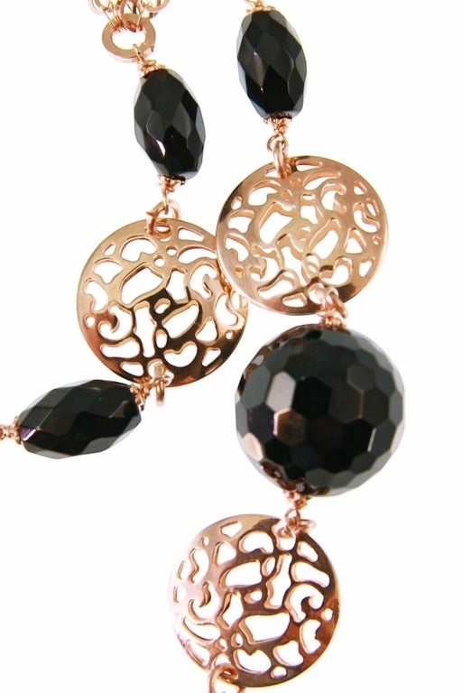 Long Rose Gold Filigree & Onyx Gemstone Necklace view 3