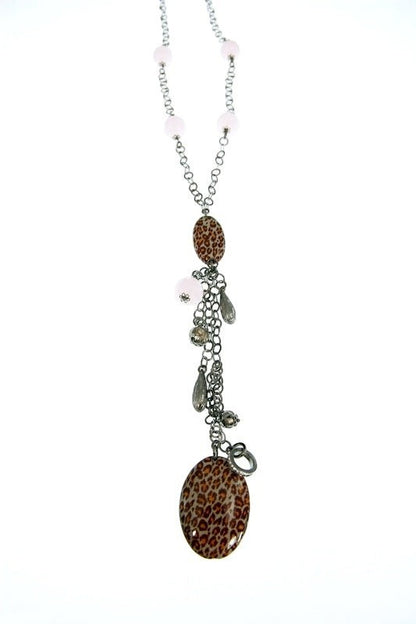 Pink Quartz Gemstone & Enamel Bead Y-Necklace with Tassel view 2