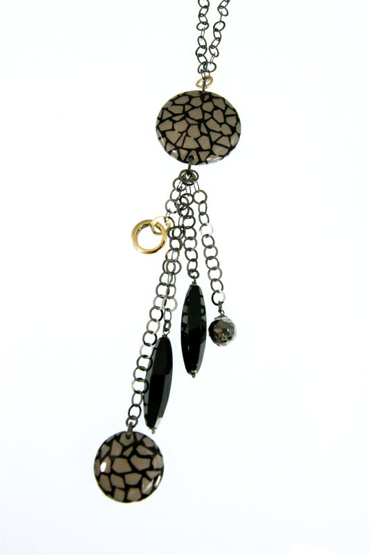 Black Onyx & Enameled Bead Pendant Necklace