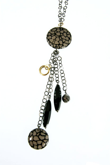 Black Onyx & Enameled Bead Pendant Necklace