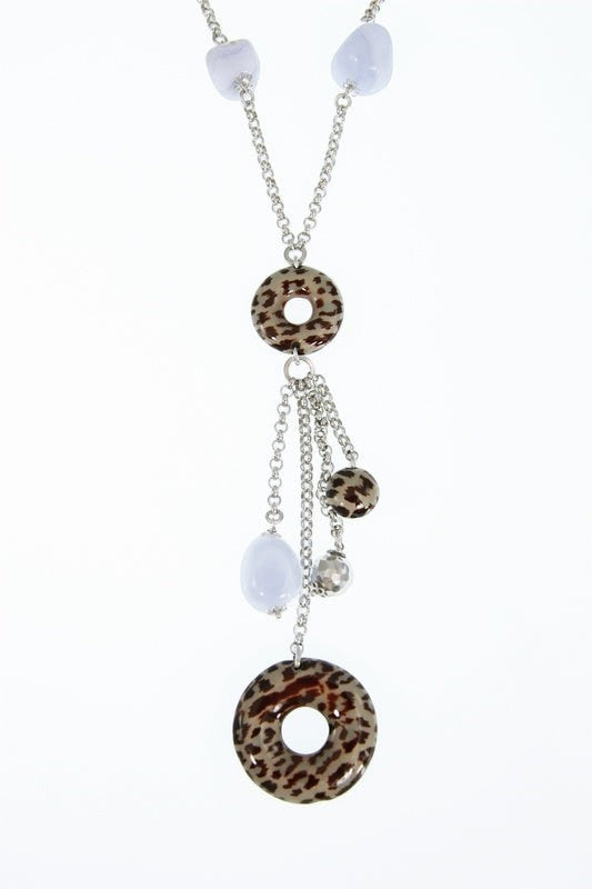 Blue Agate Gemstone & Enamel Bead Y-Necklace