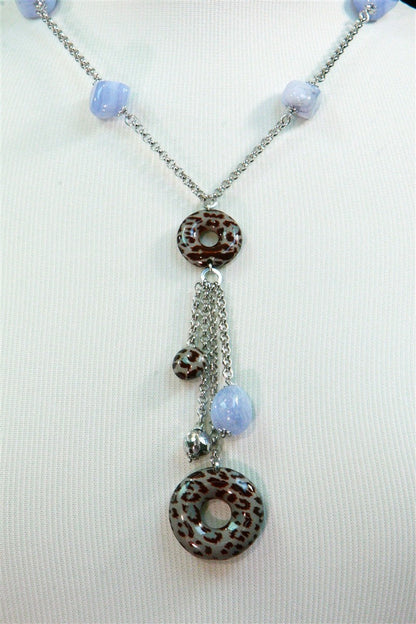 Blue Agate Gemstone & Enamel Bead Y-Necklace view 2